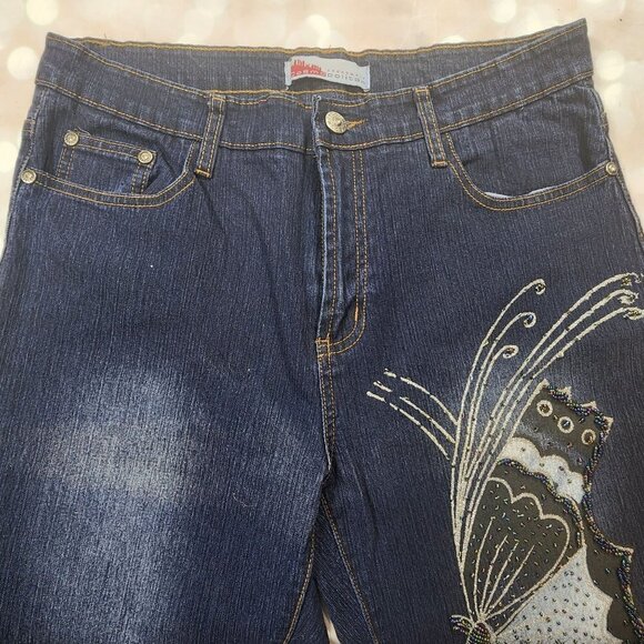 Vintage Cosmopolitan Jeanswear Beaded Butterfly Jeans, Women's 10 - Picture 1 of 10